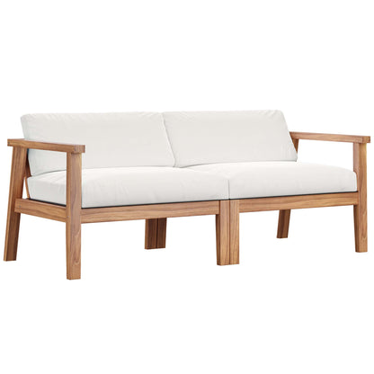 Modway - Bayport Outdoor Patio Teak Wood 2-Seater Loveseat by Modway  Outdoor Furniture Sofa Sectionals White - EEI-4259-NAT-WHI-SET