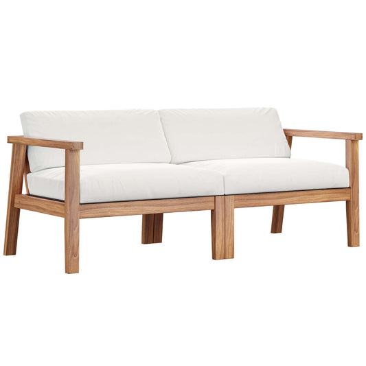 Modway - Bayport Outdoor Patio Teak Wood 2-Seater Loveseat by Modway  Outdoor Furniture Sofa Sectionals White - EEI-4259-NAT-WHI-SET
