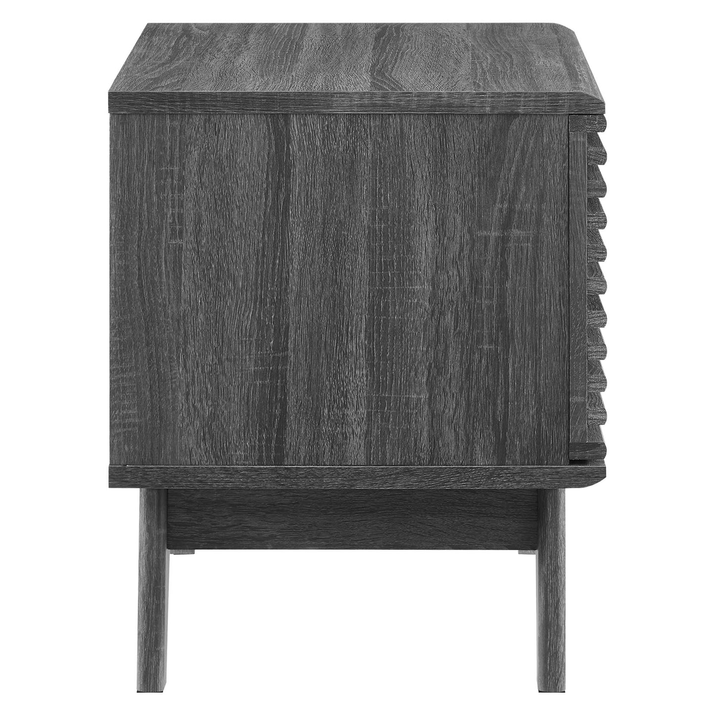 Charcoal gray vinyl record display stand.