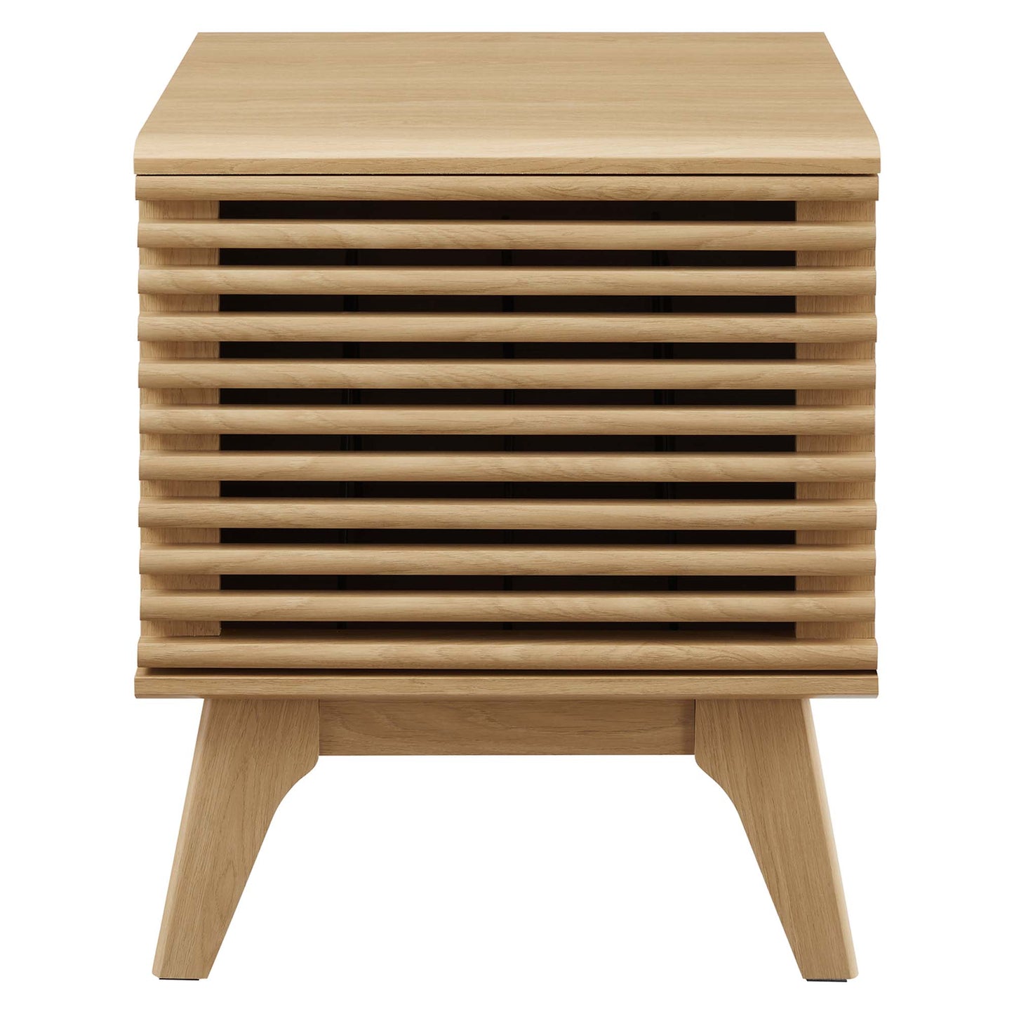 Brown oak finish vinyl record display stand.