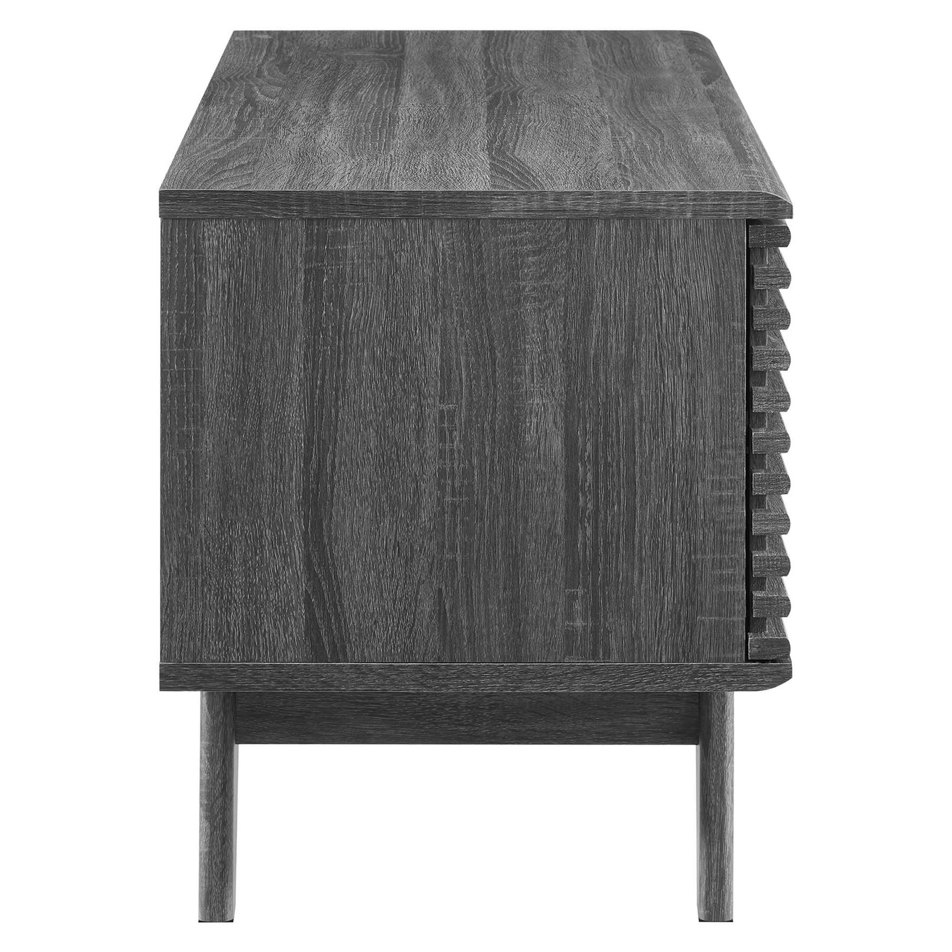 Brown vinyl record display stand with a rectangular top.