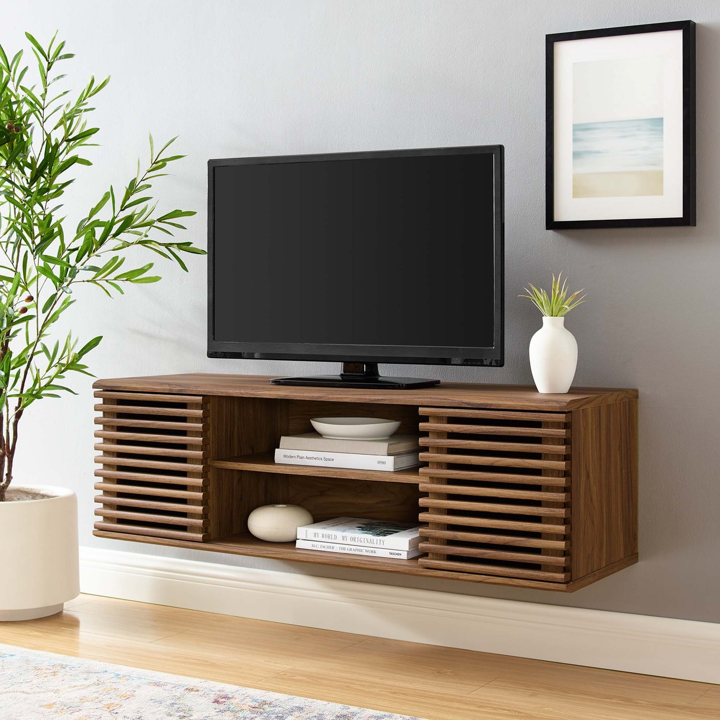 Modway - Render 46" Wall-Mount Media Console TV Stand by Modway  Living Room Decor Brown - EEI-4266-WAL