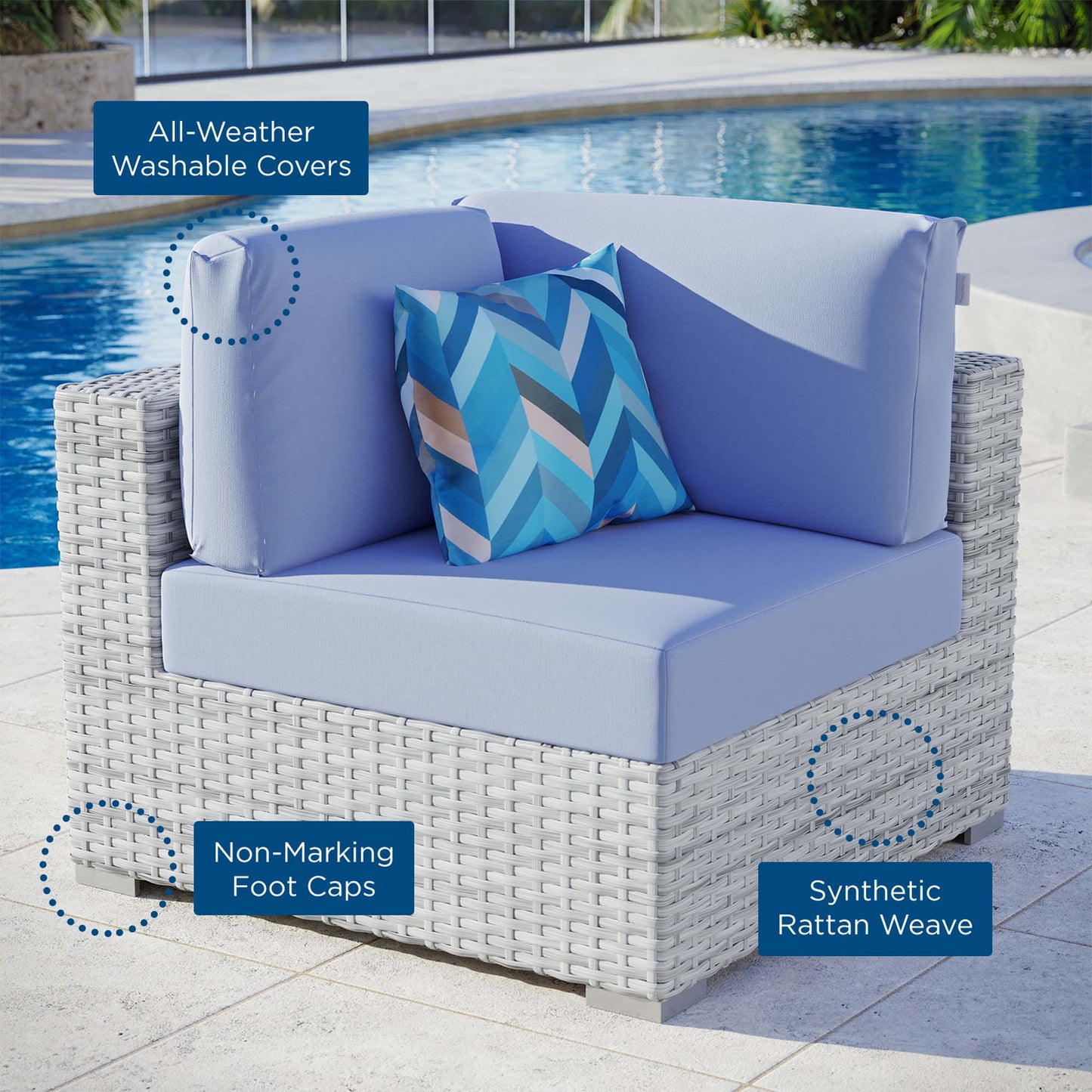 Modway Outlet Convene Outdoor Patio Corner Chair by Modway  Outdoor Furniture Furniture Light Gray Light Blue - EEI-4296-LGR-LBU