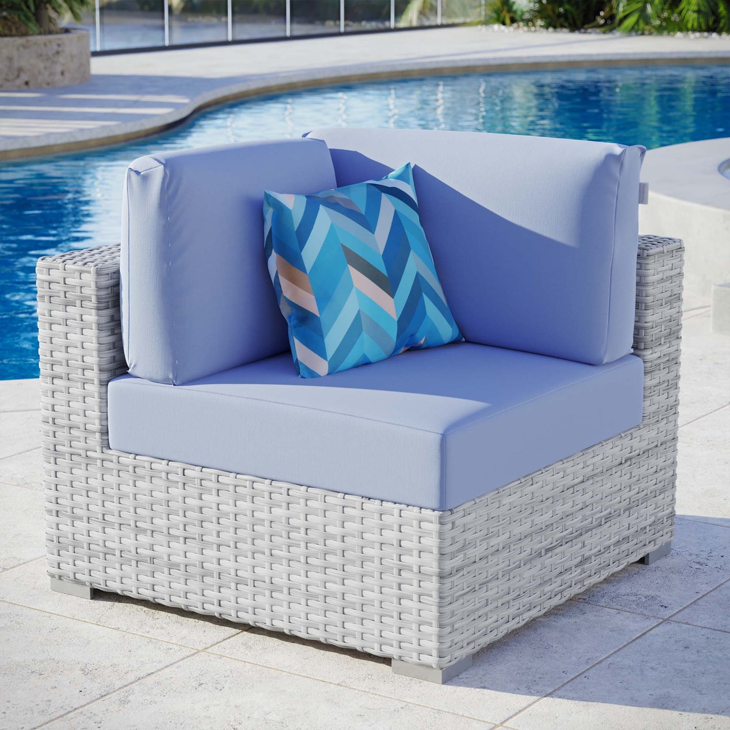 Modway Outlet Convene Outdoor Patio Corner Chair by Modway  Outdoor Furniture Furniture Light Gray Light Blue - EEI-4296-LGR-LBU