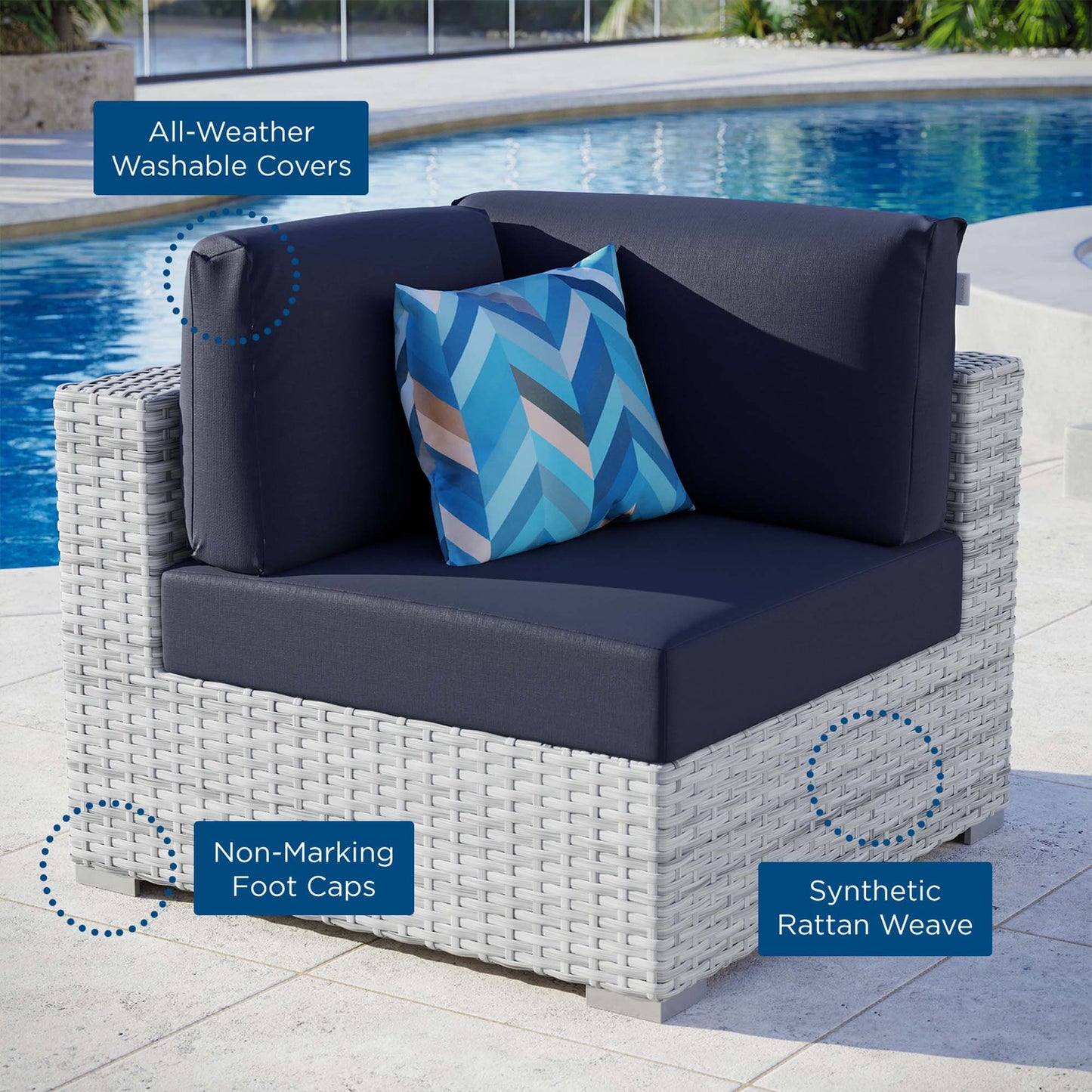 Modway Outlet Convene Outdoor Patio Corner Chair by Modway  Outdoor Furniture Furniture Light Gray Navy - EEI-4296-LGR-NAV