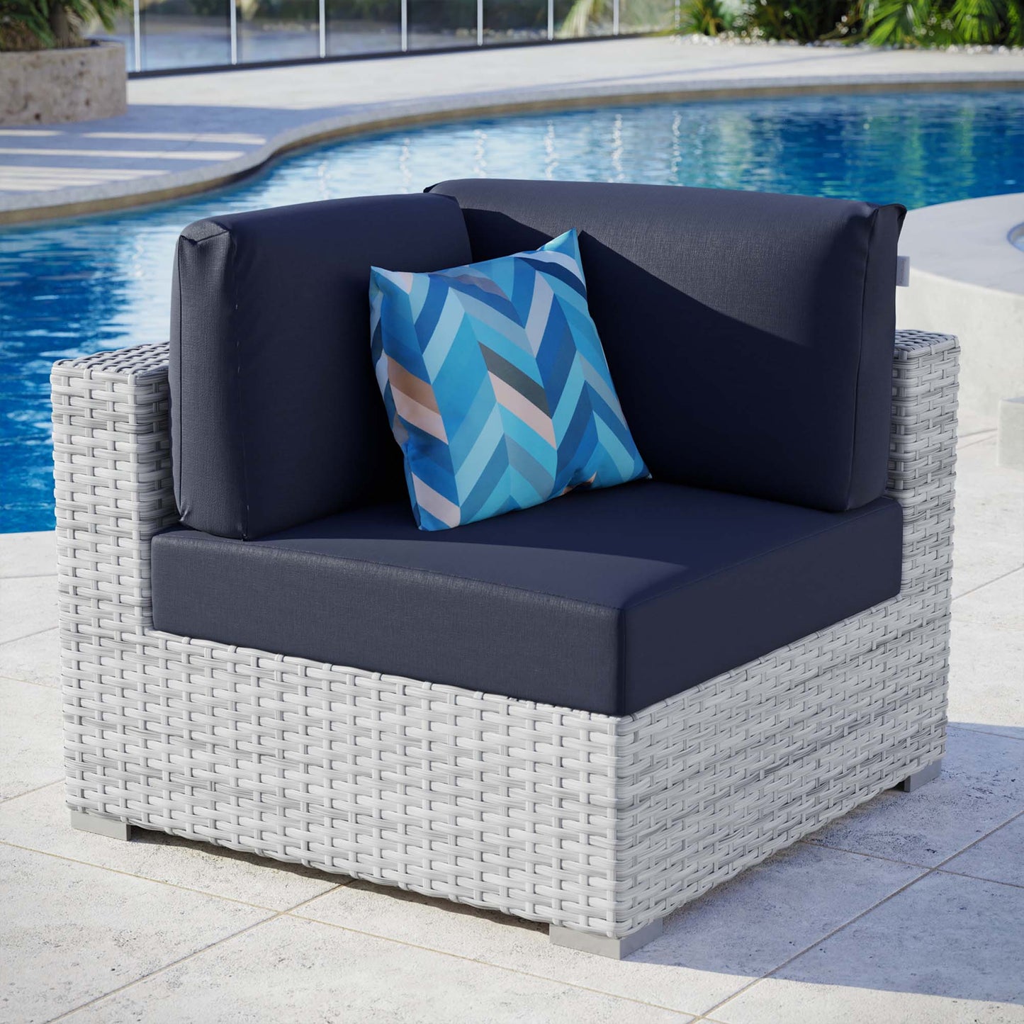 Modway Outlet Convene Outdoor Patio Corner Chair by Modway  Outdoor Furniture Furniture Light Gray Navy - EEI-4296-LGR-NAV