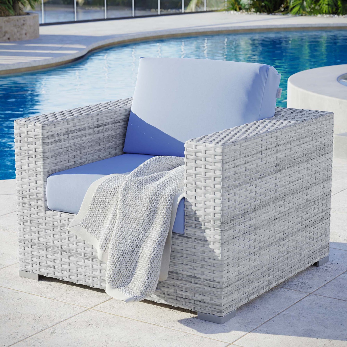 Modway Outlet Convene Outdoor Patio Armchair by Modway  Outdoor Furniture Furniture Light Gray Light Blue - EEI-4297-LGR-LBU