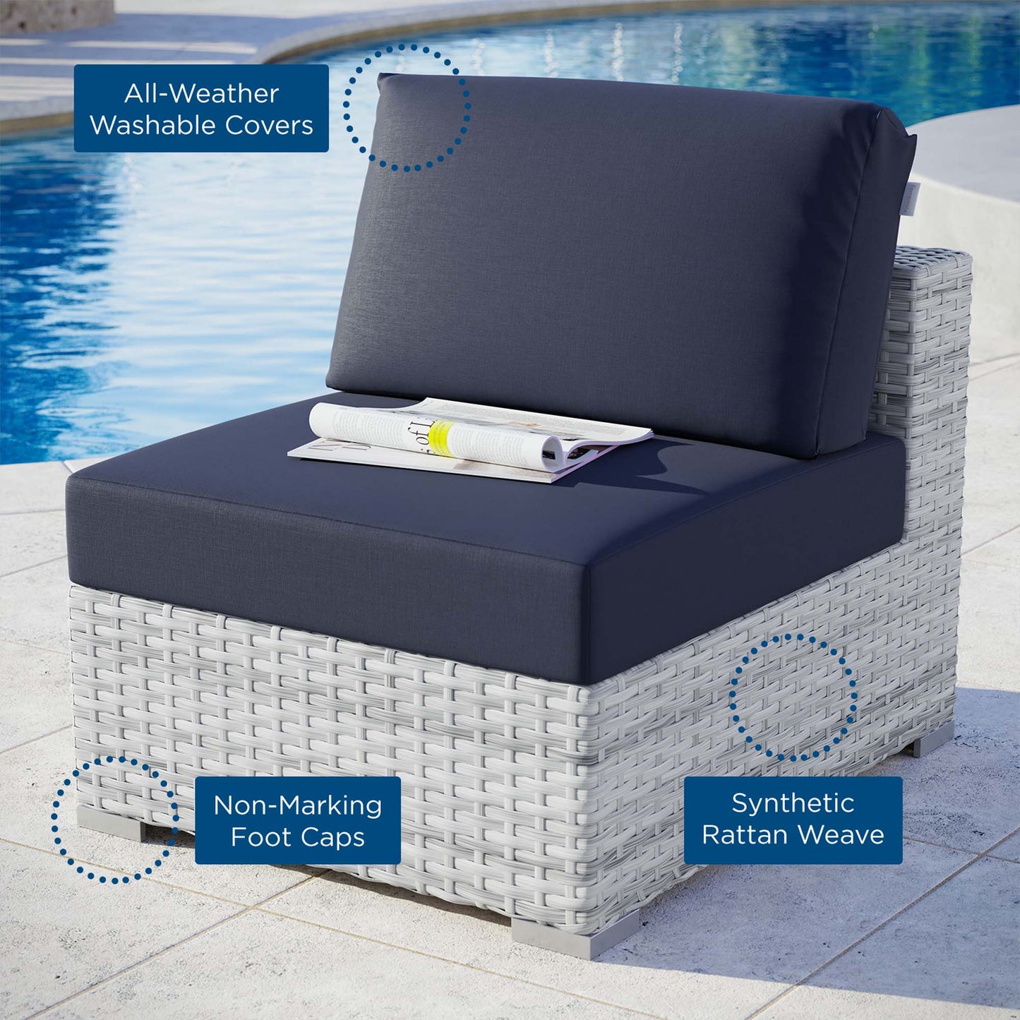Modway Outlet Convene Outdoor Patio Armless Chair by Modway  Outdoor Furniture Furniture Light Gray Navy - EEI-4298-LGR-NAV
