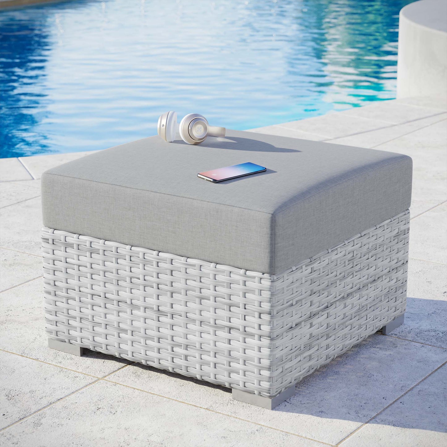 Modway Outlet Convene Outdoor Patio Ottoman by Modway  Outdoor Furniture Furniture Light Gray Gray - EEI-4301-LGR-GRY