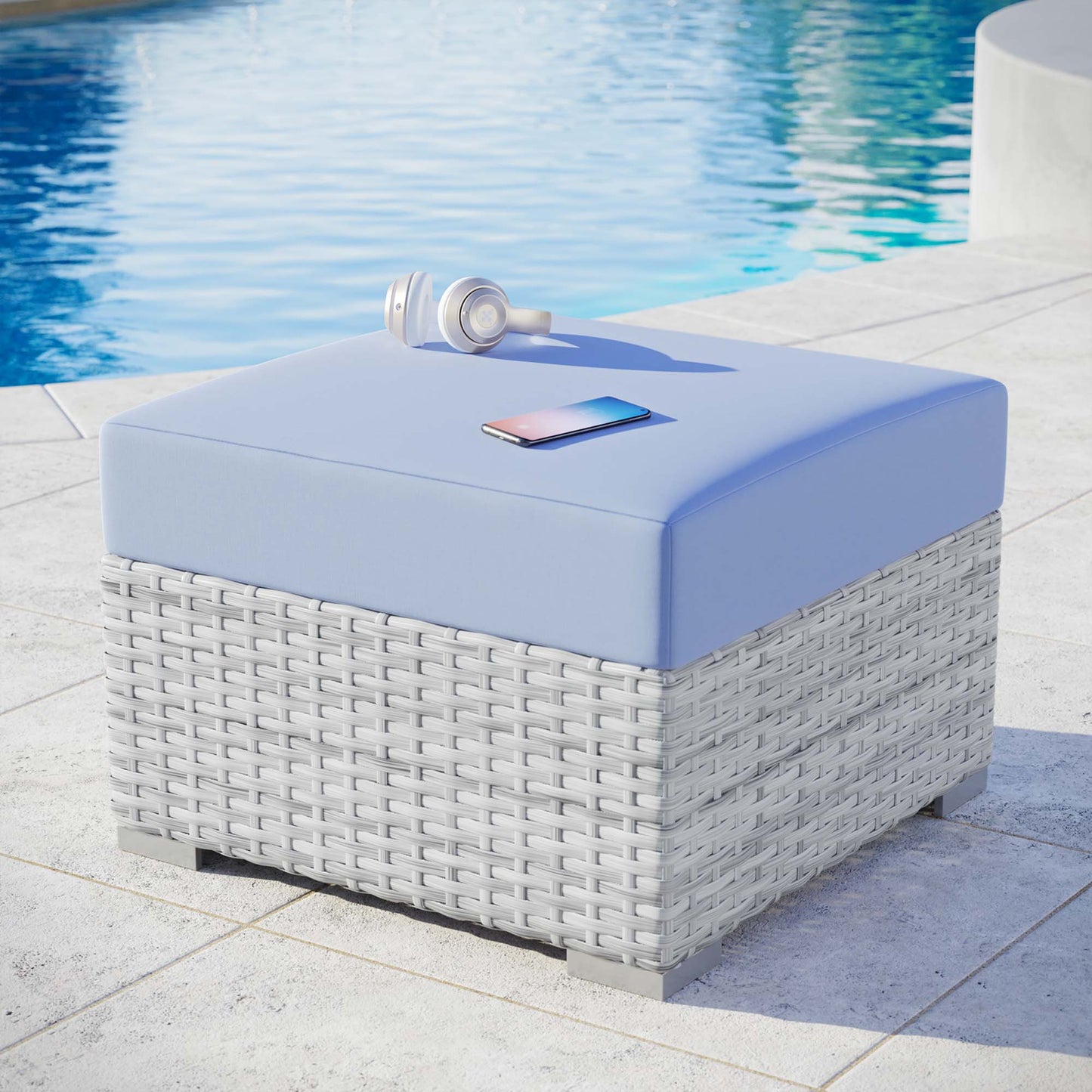 Modway Outlet Convene Outdoor Patio Ottoman by Modway  Outdoor Furniture Furniture Light Gray Light Blue - EEI-4301-LGR-LBU