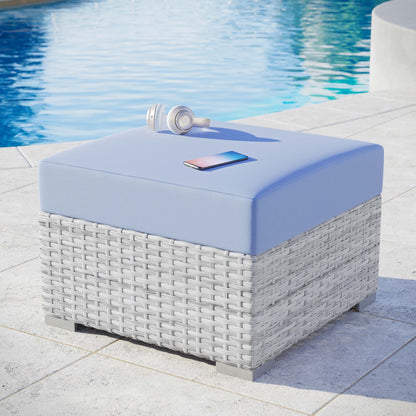 Modway Outlet Convene Outdoor Patio Ottoman by Modway  Outdoor Furniture Furniture Light Gray Light Blue - EEI-4301-LGR-LBU