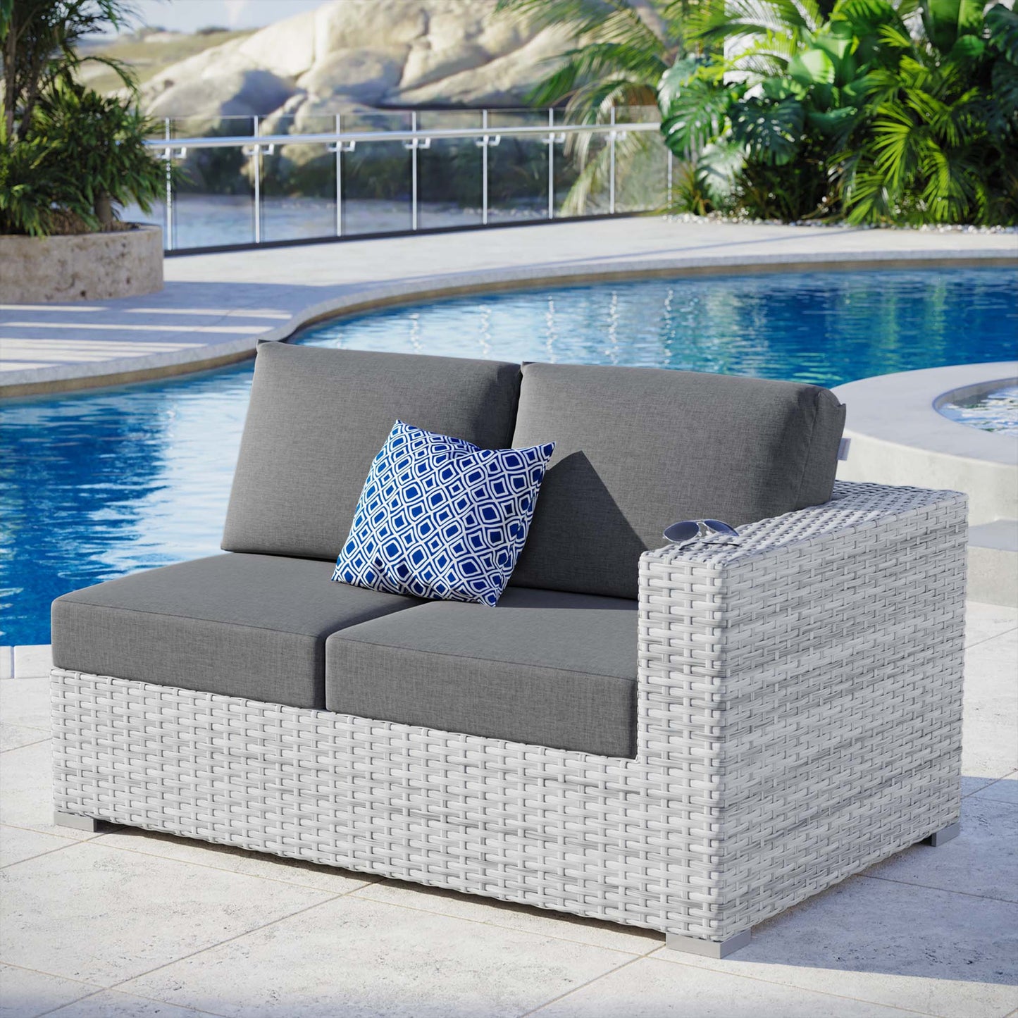 Modway Outlet Convene Outdoor Patio Right-Arm Loveseat by Modway  Outdoor Furniture Furniture Light Gray Charcoal - EEI-4302-LGR-CHA
