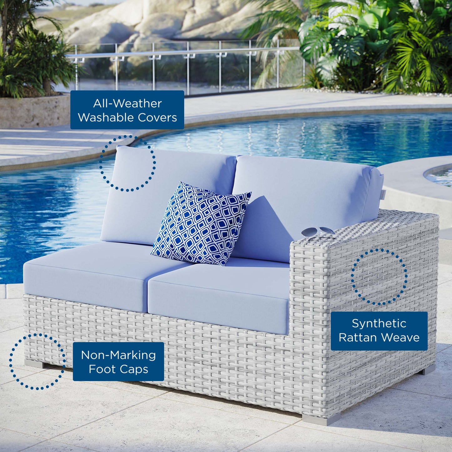 Modway Outlet Convene Outdoor Patio Right-Arm Loveseat by Modway  Outdoor Furniture Furniture Light Gray Light Blue - EEI-4302-LGR-LBU