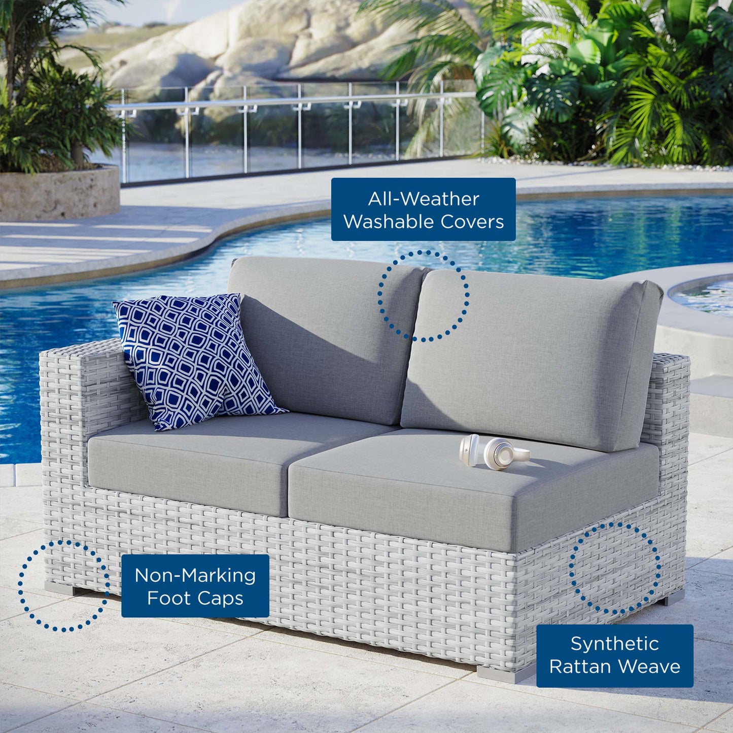 Modway - Convene Outdoor Patio Left-Arm Loveseat by Modway  Outdoor Furniture Sofa Sectionals Gray - EEI-4303-LGR-GRY