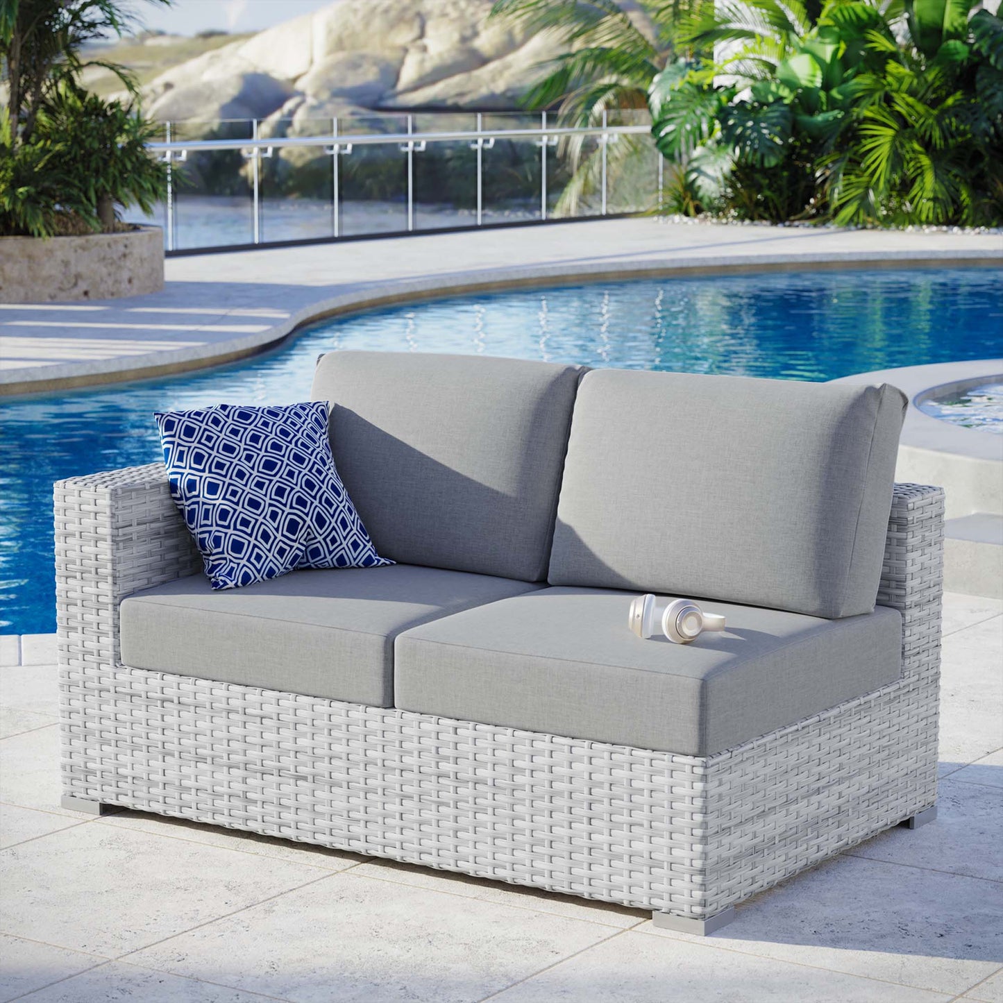 Modway - Convene Outdoor Patio Left-Arm Loveseat by Modway  Outdoor Furniture Sofa Sectionals Gray - EEI-4303-LGR-GRY