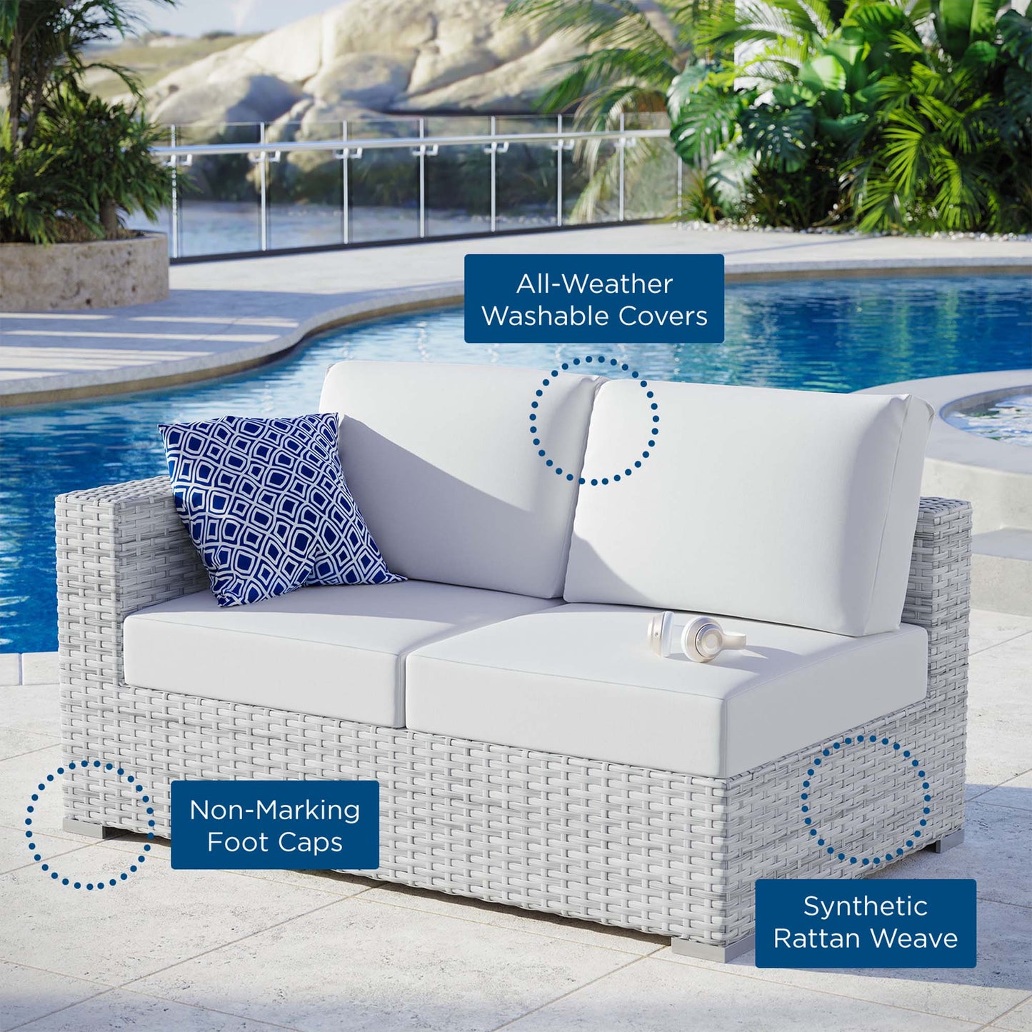 Modway Outlet Convene Outdoor Patio Left-Arm Loveseat by Modway  Outdoor Furniture Furniture Light Gray White - EEI-4303-LGR-WHI