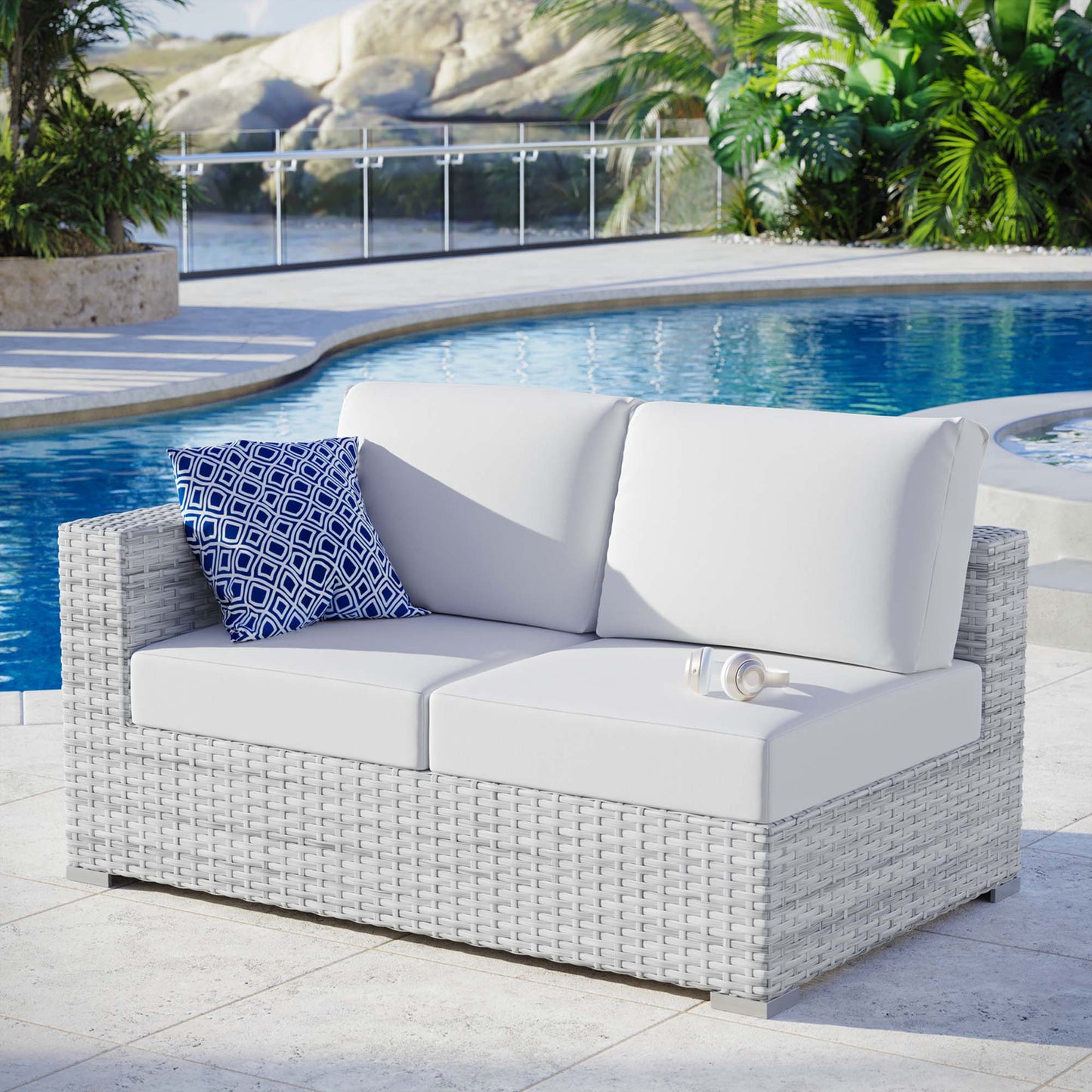 Modway Outlet Convene Outdoor Patio Left-Arm Loveseat by Modway  Outdoor Furniture Furniture Light Gray White - EEI-4303-LGR-WHI