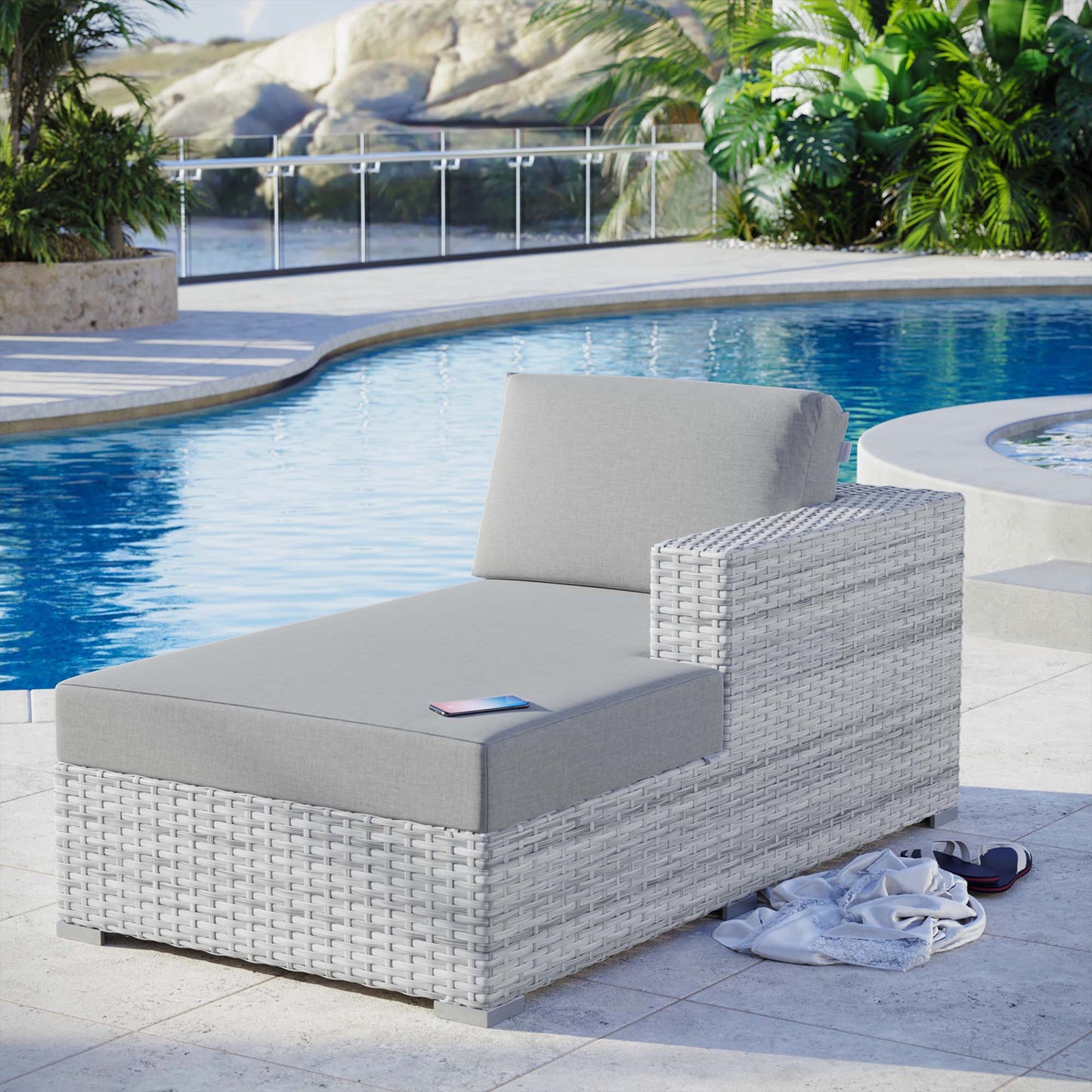 Modway Outlet Convene Outdoor Patio Right Chaise by Modway  Outdoor Furniture Furniture Light Gray Gray - EEI-4304-LGR-GRY