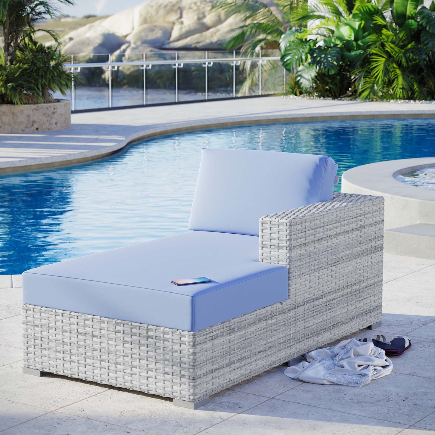 Modway Outlet Convene Outdoor Patio Right Chaise by Modway  Outdoor Furniture Furniture Light Gray Light Blue - EEI-4304-LGR-LBU