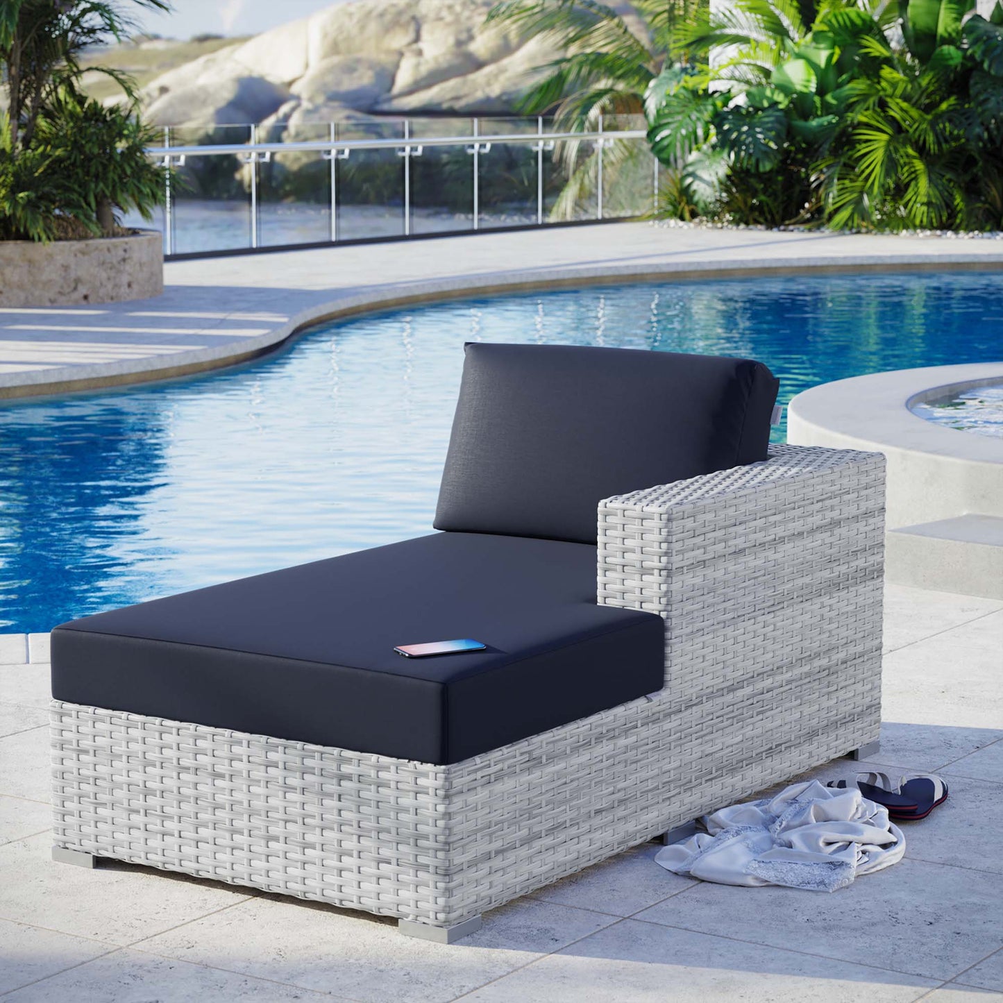 Modway Outlet Convene Outdoor Patio Right Chaise by Modway  Outdoor Furniture Furniture Light Gray Navy - EEI-4304-LGR-NAV
