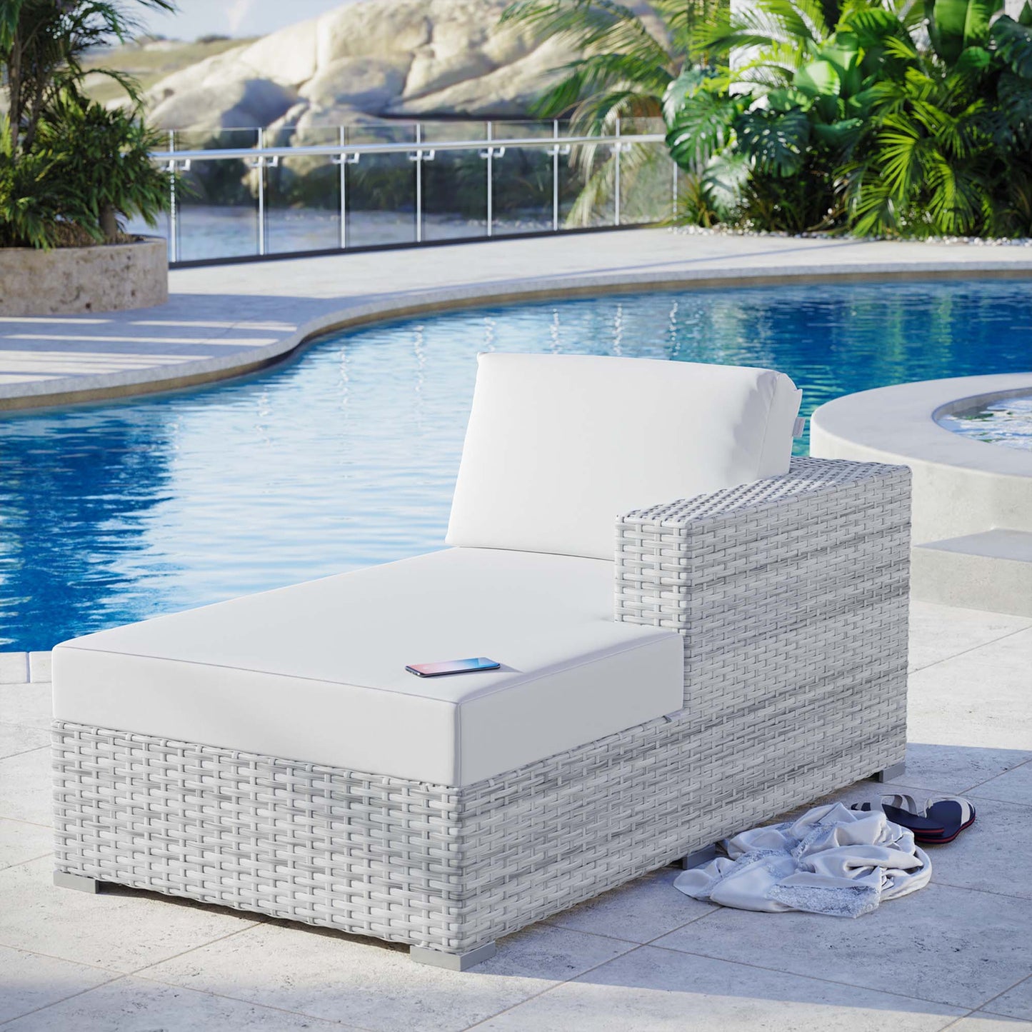 Modway Outlet Convene Outdoor Patio Right Chaise by Modway  Outdoor Furniture Furniture Light Gray White - EEI-4304-LGR-WHI