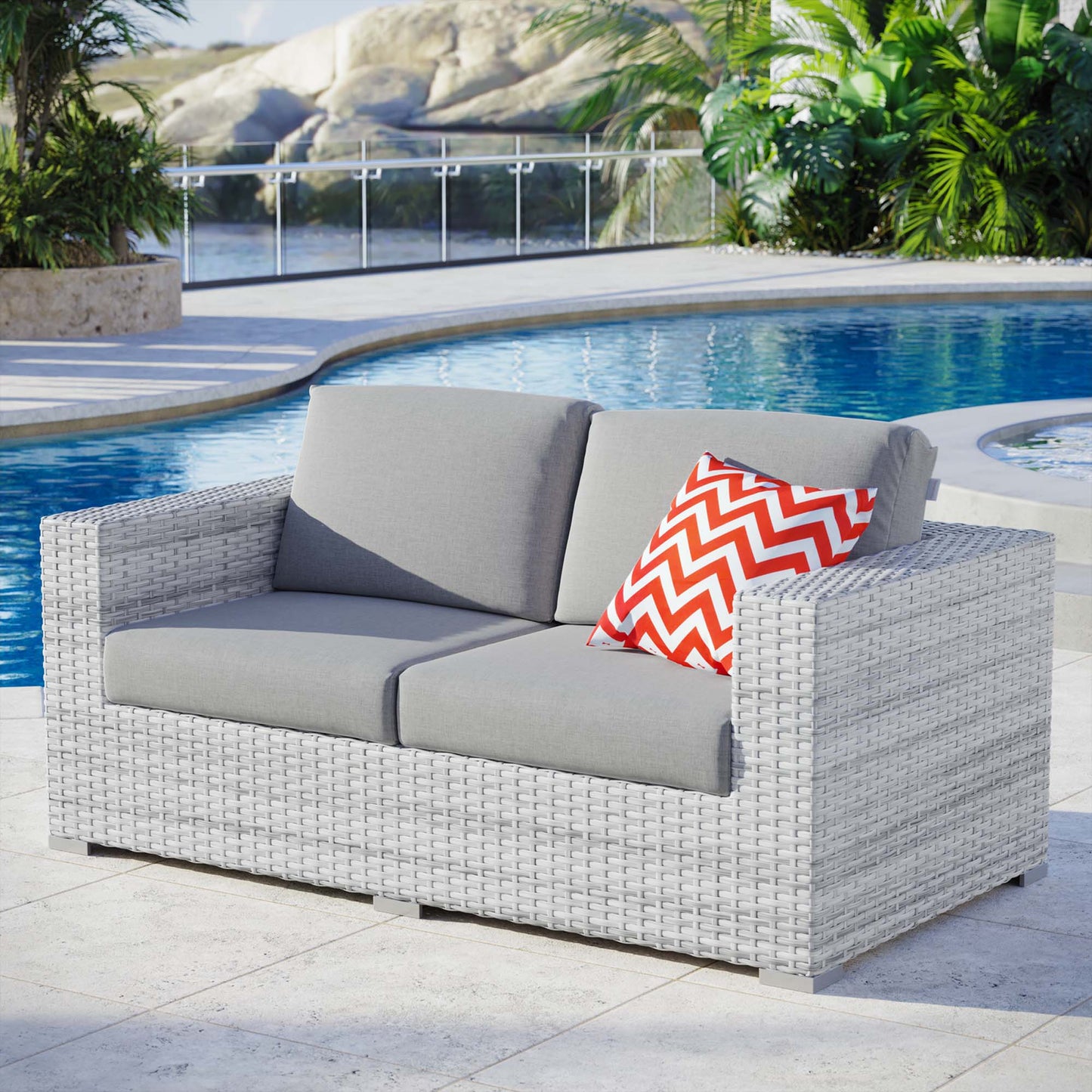 Modway Outlet Convene Outdoor Patio Loveseat by Modway  Outdoor Furniture Furniture Light Gray Gray - EEI-4306-LGR-GRY