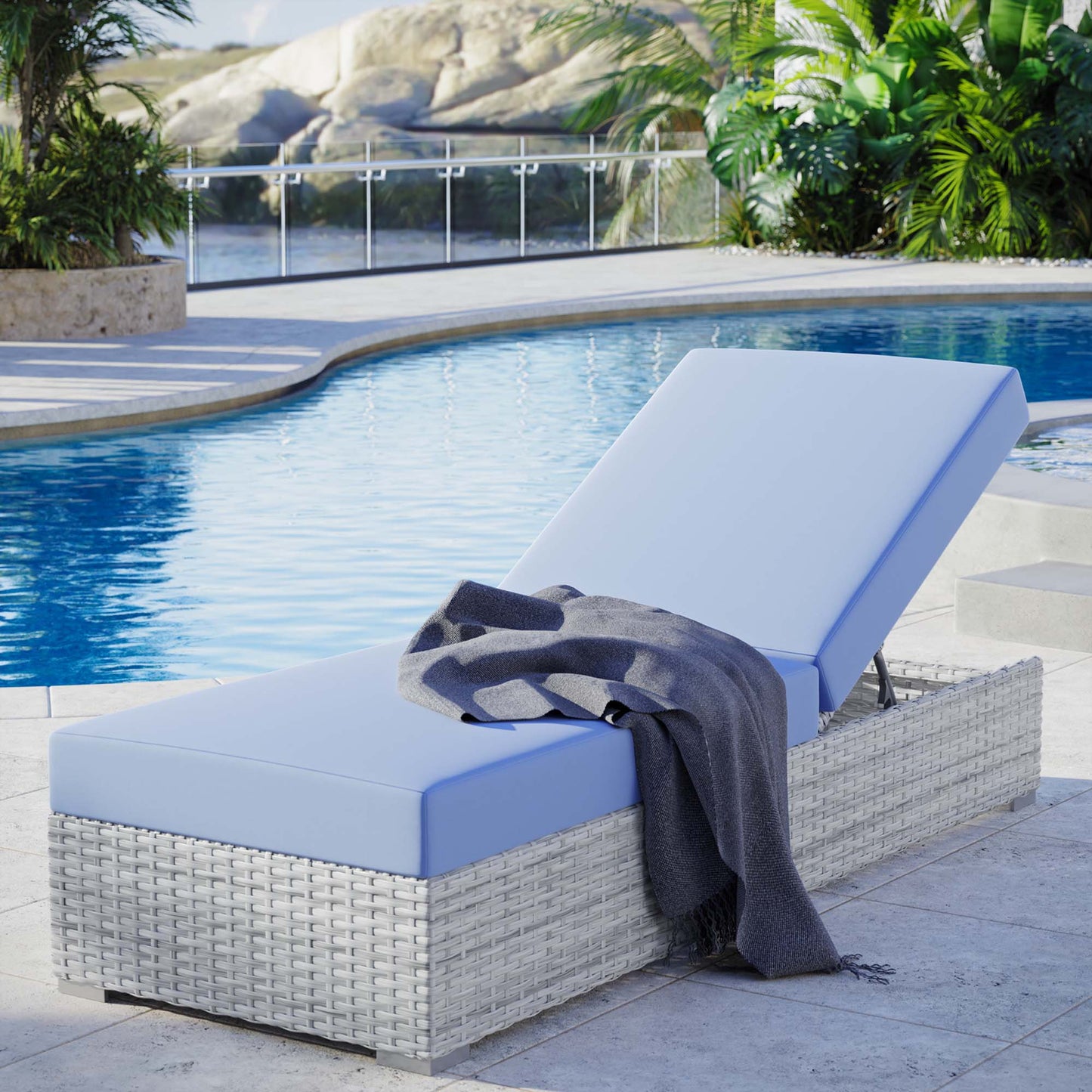 Modway Outlet Convene Outdoor Patio Chaise by Modway  Outdoor Furniture Furniture Light Gray Light Blue - EEI-4307-LGR-LBU