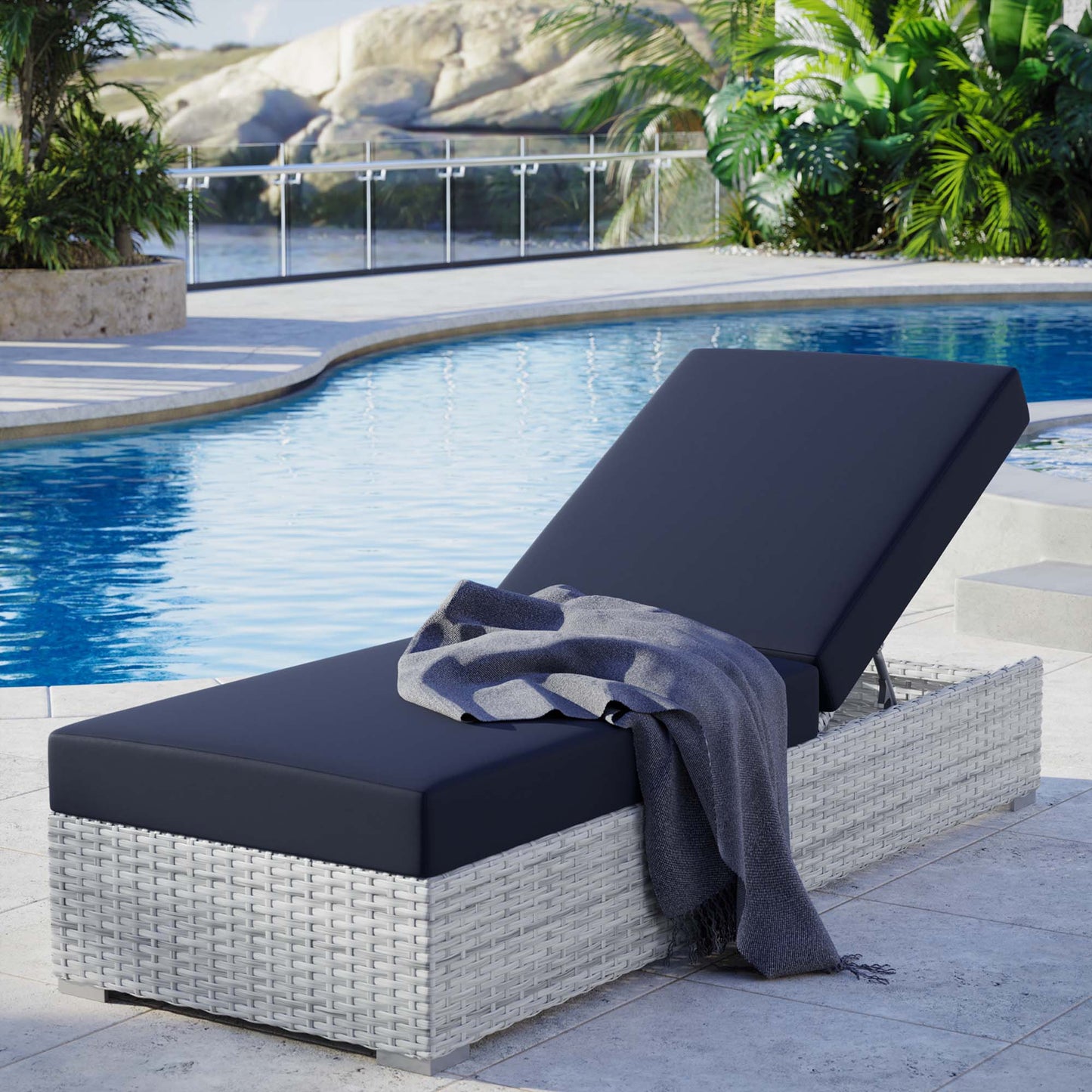 Modway Outlet Convene Outdoor Patio Chaise by Modway  Outdoor Furniture Furniture Light Gray Navy - EEI-4307-LGR-NAV