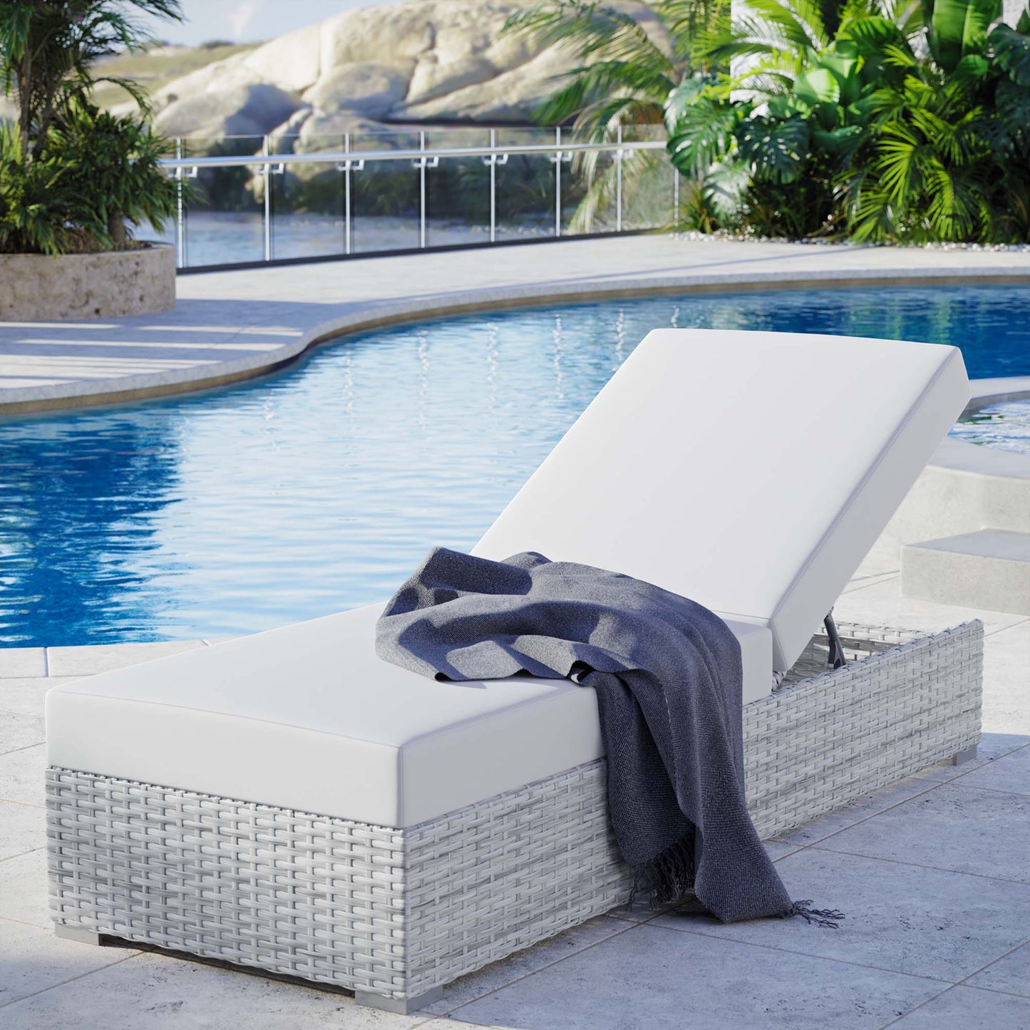 Modway - Convene Outdoor Patio Chaise by Modway  Outdoor Furniture Sofa Sectionals White - EEI-4307-LGR-WHI