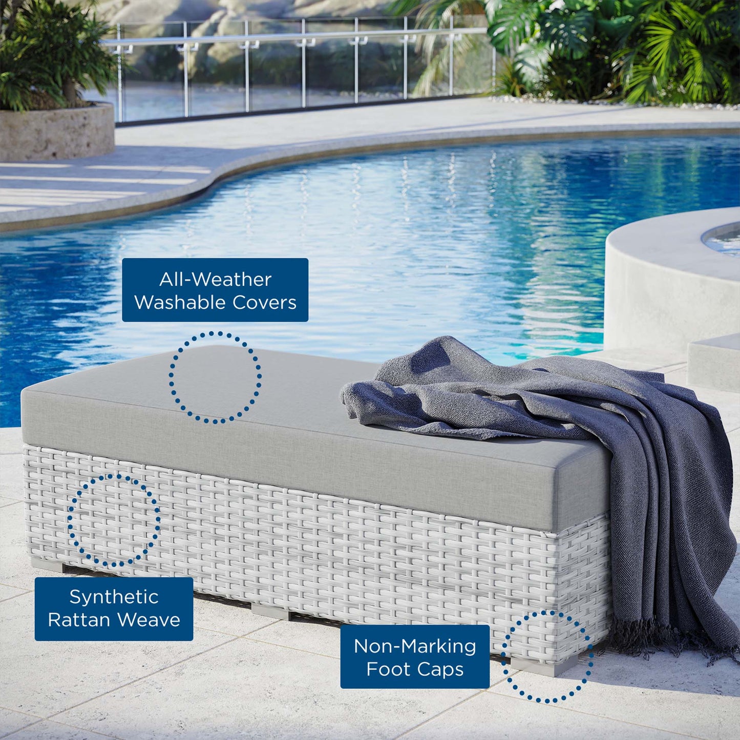 Modway Outlet Convene Outdoor Patio Rectangular Ottoman by Modway  Outdoor Furniture Furniture Light Gray Gray - EEI-4308-LGR-GRY