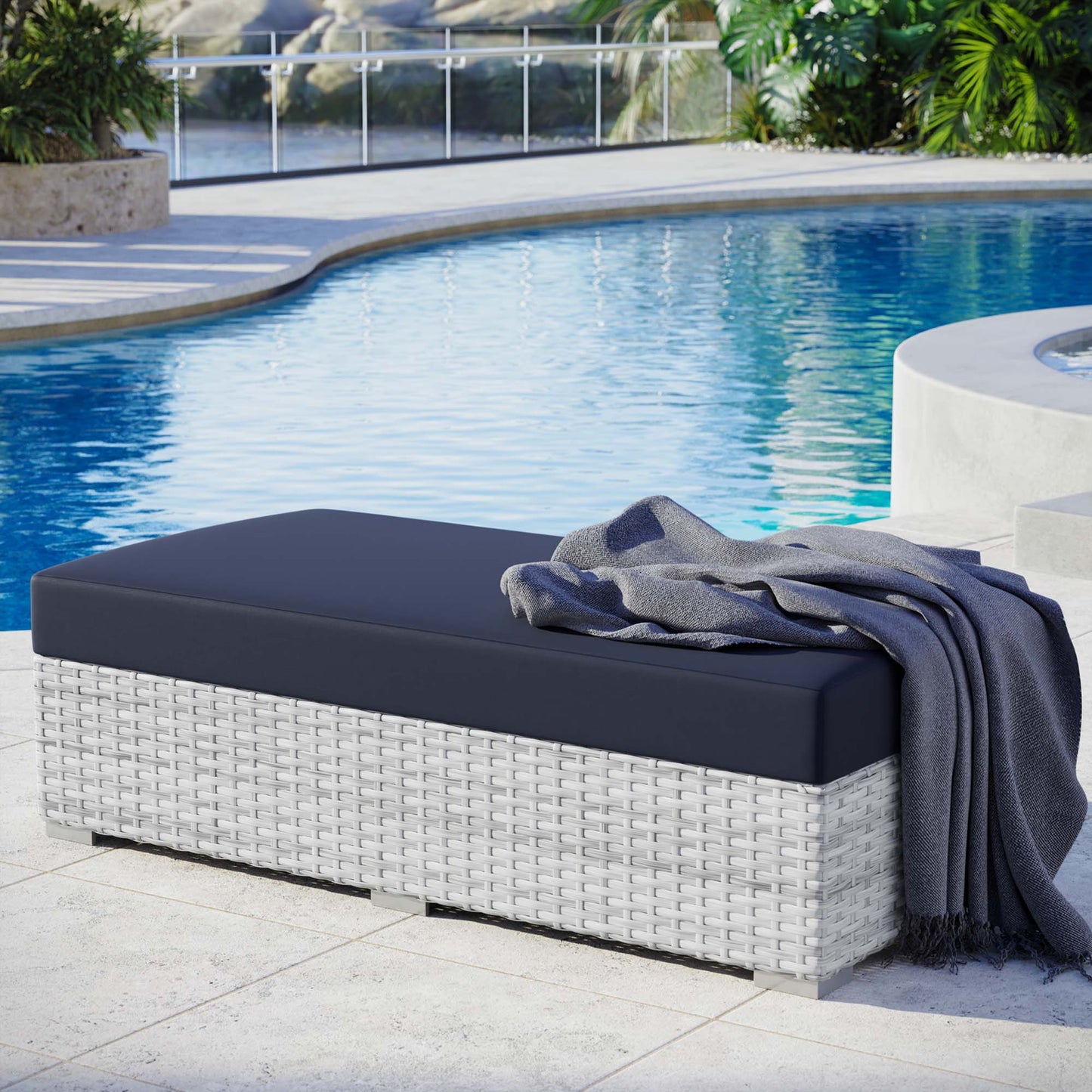 Modway Outlet Convene Outdoor Patio Rectangular Ottoman by Modway  Outdoor Furniture Furniture Light Gray Navy - EEI-4308-LGR-NAV