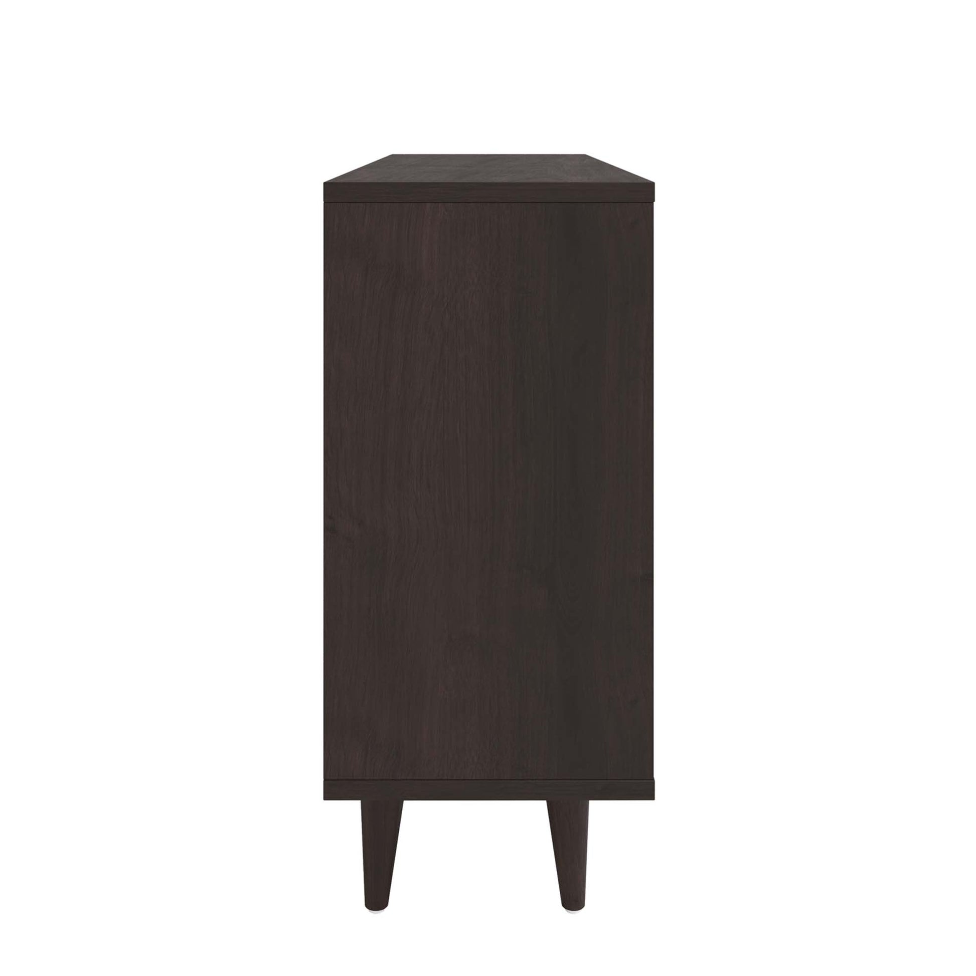 Cappuccino white display stand with a flat top and tapered legs.