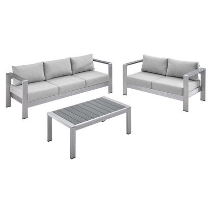 Modway - Shore 3 Piece Sunbrella? Fabric Outdoor Patio Aluminum Set by Modway  Outdoor Furniture Sofa Sectionals Gray - EEI-4313-SLV-GRY-SET