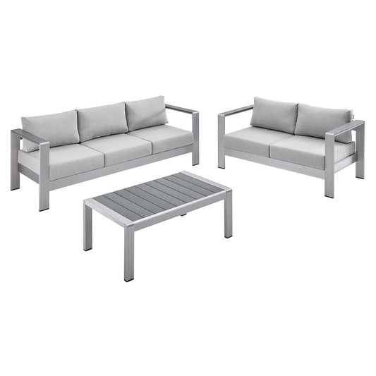 Modway - Shore 3 Piece Sunbrella? Fabric Outdoor Patio Aluminum Set by Modway  Outdoor Furniture Sofa Sectionals Gray - EEI-4313-SLV-GRY-SET
