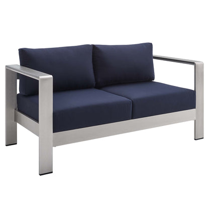 Modway - Shore 3 Piece Sunbrella? Fabric Outdoor Patio Aluminum Set by Modway  Outdoor Furniture Sofa Sectionals Blue - EEI-4313-SLV-NAV-SET