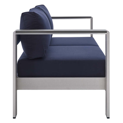 Modway - Shore 3 Piece Sunbrella? Fabric Outdoor Patio Aluminum Set by Modway  Outdoor Furniture Sofa Sectionals Blue - EEI-4313-SLV-NAV-SET