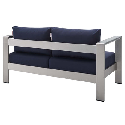 Modway - Shore 3 Piece Sunbrella? Fabric Outdoor Patio Aluminum Set by Modway  Outdoor Furniture Sofa Sectionals Blue - EEI-4313-SLV-NAV-SET