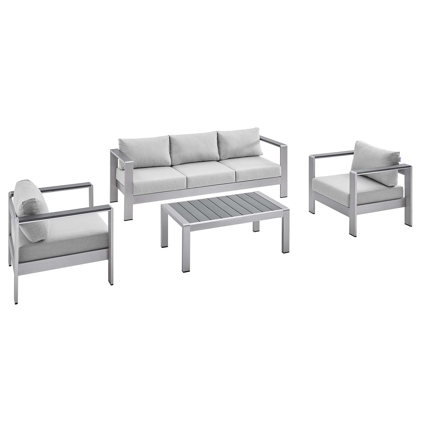 Modway - Shore 4 Piece Sunbrella? Fabric Outdoor Patio Aluminum Set by Modway  Outdoor Furniture Sofa Sectionals Gray - EEI-4316-SLV-GRY-SET
