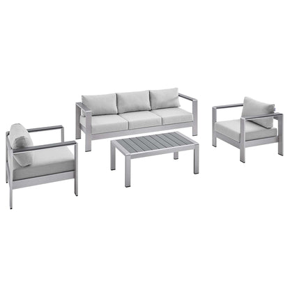 Modway - Shore 4 Piece Sunbrella? Fabric Outdoor Patio Aluminum Set by Modway  Outdoor Furniture Sofa Sectionals Gray - EEI-4316-SLV-GRY-SET