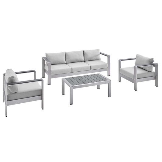 Modway - Shore 4 Piece Sunbrella? Fabric Outdoor Patio Aluminum Set by Modway  Outdoor Furniture Sofa Sectionals Gray - EEI-4316-SLV-GRY-SET