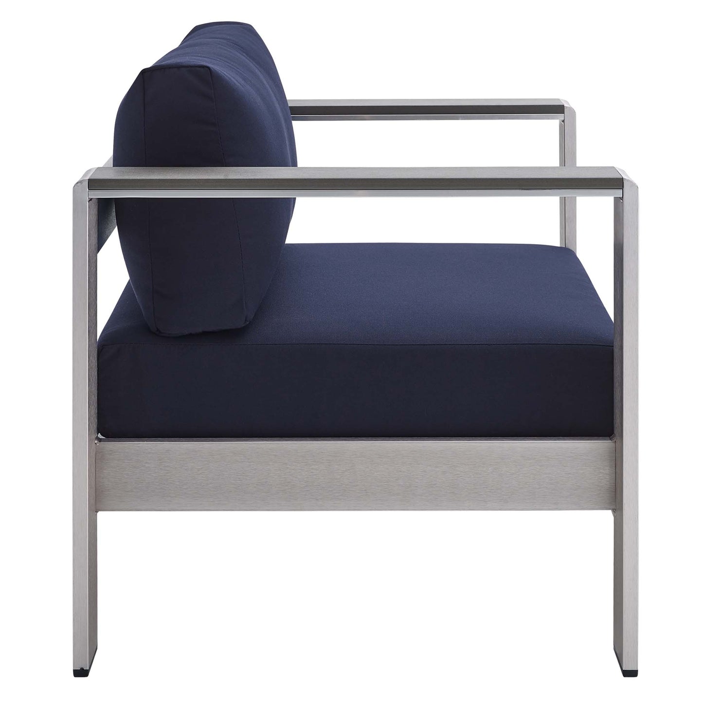 Modway - Shore 4 Piece Sunbrella? Fabric Outdoor Patio Aluminum Set by Modway  Outdoor Furniture Sofa Sectionals Blue - EEI-4316-SLV-NAV-SET