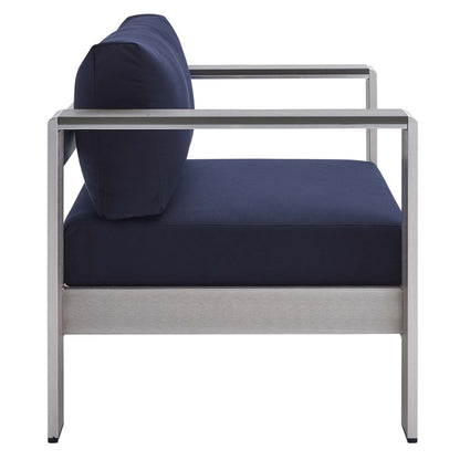 Modway - Shore 4 Piece Sunbrella? Fabric Outdoor Patio Aluminum Set by Modway  Outdoor Furniture Sofa Sectionals Blue - EEI-4316-SLV-NAV-SET