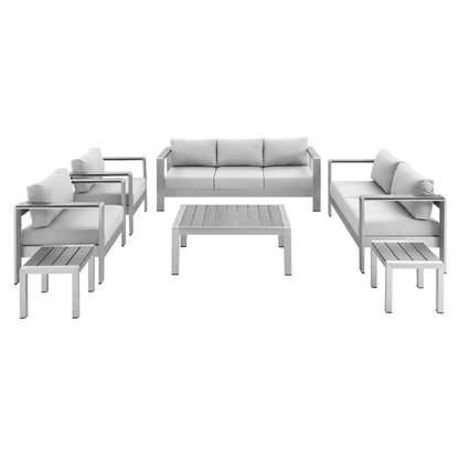 Modway - Shore 7 Piece Sunbrella? Fabric Outdoor Patio Aluminum Set by Modway  Outdoor Furniture Sofa Sectionals Gray - EEI-4322-SLV-GRY-SET