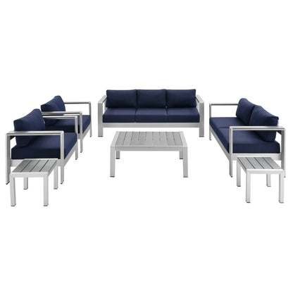 Modway - Shore 7 Piece Sunbrella? Fabric Outdoor Patio Aluminum Set by Modway  Outdoor Furniture Sofa Sectionals Blue - EEI-4322-SLV-NAV-SET