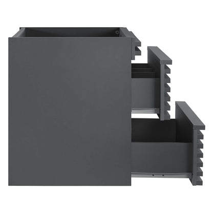 Dark gray 24-inch wall-mount bathroom vanity cabinet with stacked drawers and stepped slat-side panels.