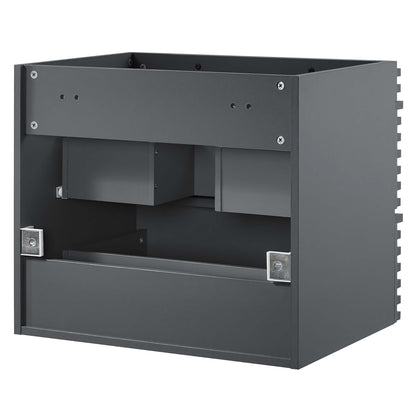 Gray 24-inch wall-mount bathroom vanity cabinet (sink basin not included) with interior shelves.