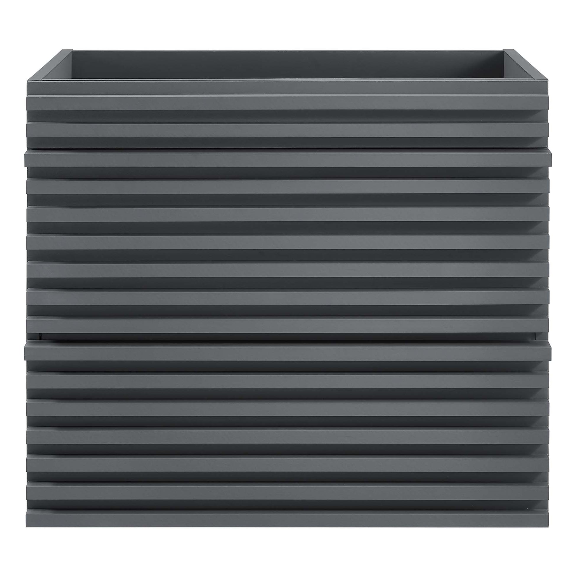 Grey wall-mounted bathroom vanity cabinet with two doors; sink basin not included.