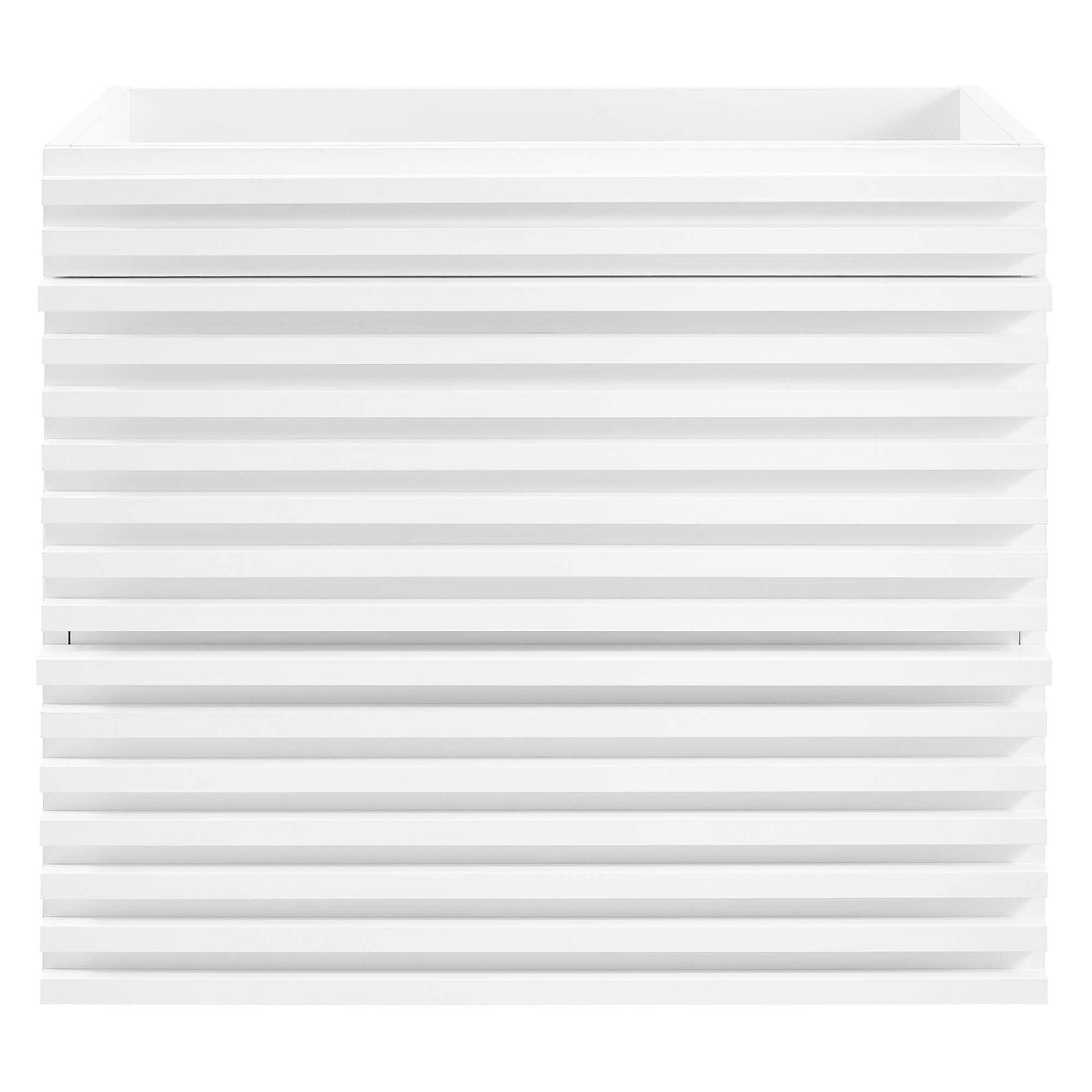White wall-mounted bathroom vanity cabinet (sink basin not included), with a clean rectangular design.
