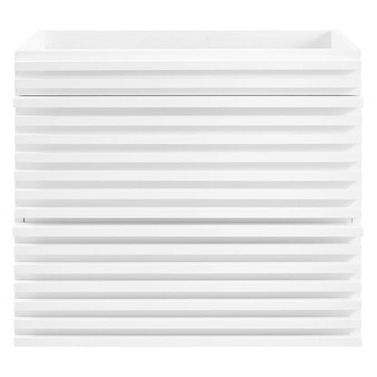 White wall-mounted bathroom vanity cabinet (sink basin not included), with a clean rectangular design.