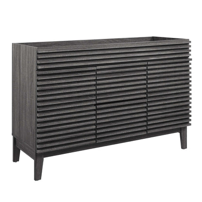 Charcoal bathroom vanity cabinet, 48" wide, double sink compatible (not included), with raised legs and modern flat-front doors.